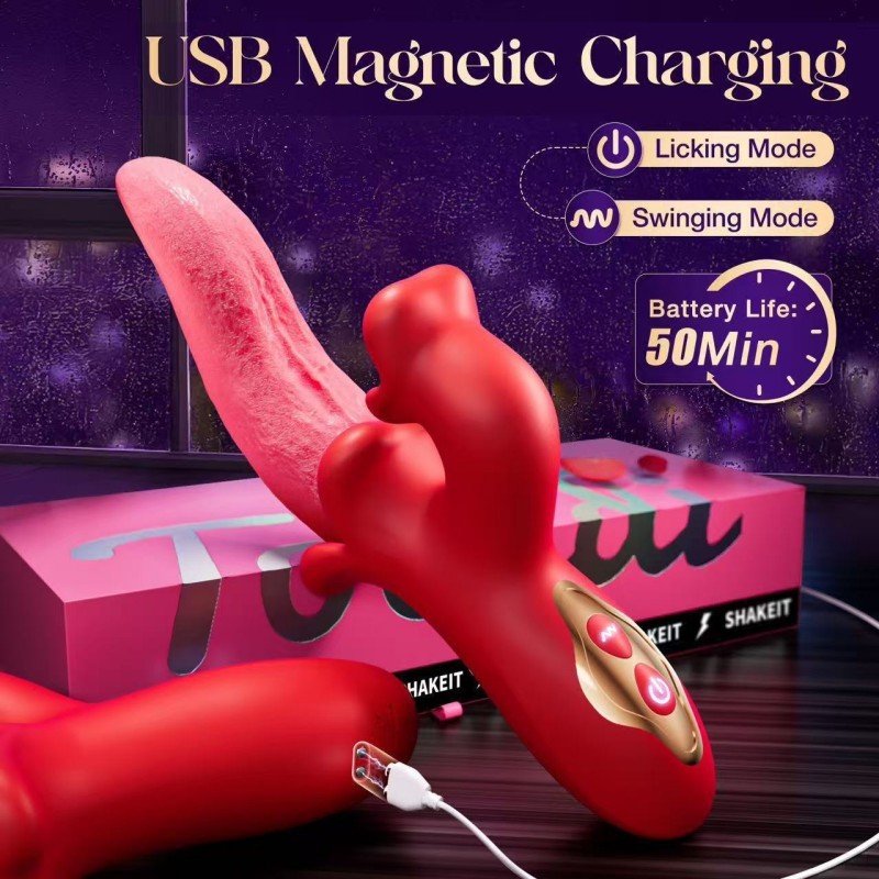 Female vibrating tongue toy, G-spot vibrator, with 9 licking and 9 vibration modes