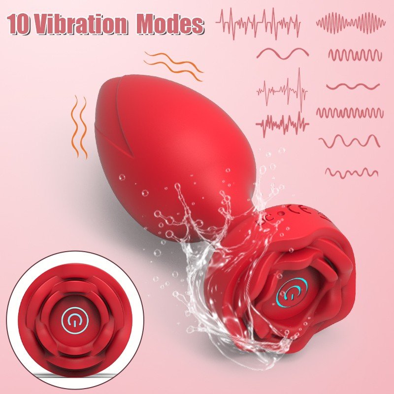 6 GS-H Rose-shaped vibrating anal plug, anal sex toy, 10 vibration modes, suitable for both men and women, prostate massager