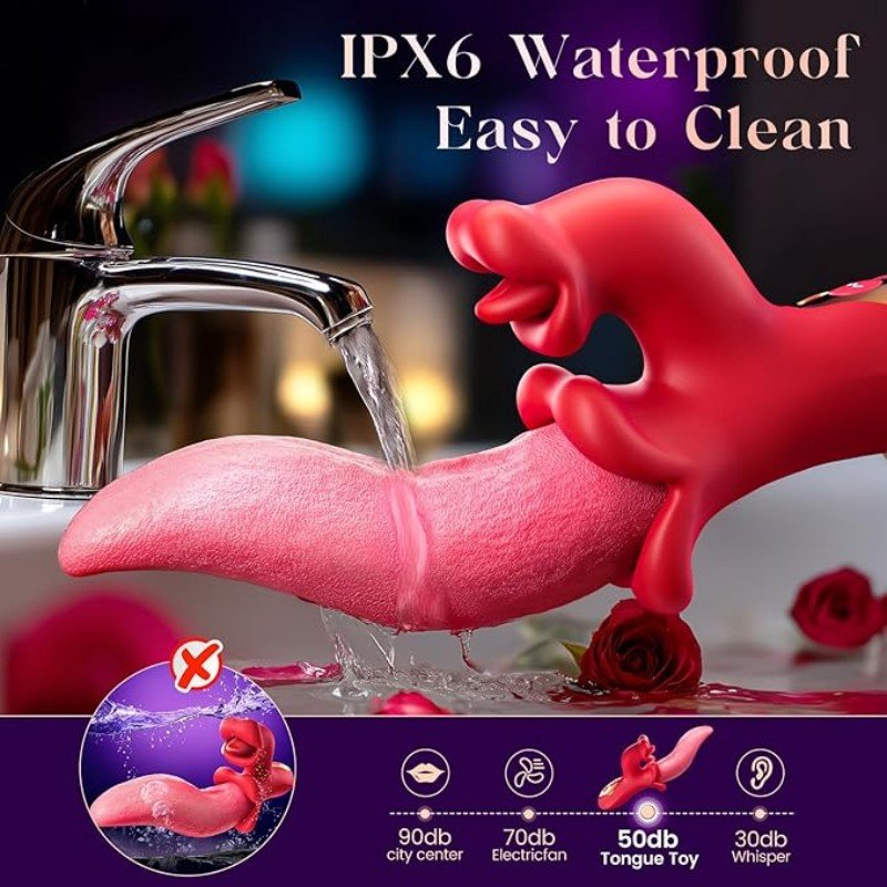 Female vibrating tongue toy, G-spot vibrator, with 9 licking and 9 vibration modes