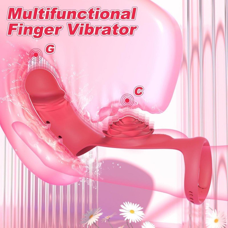 Finger vibrator adult sex toy - G-spot stimulator rose toy, equipped with 9 powerful vibrations, adjustable nipple massager